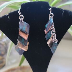 Handmade Artistan Fishhook Earrings Copper Gold Silver Blue Patina